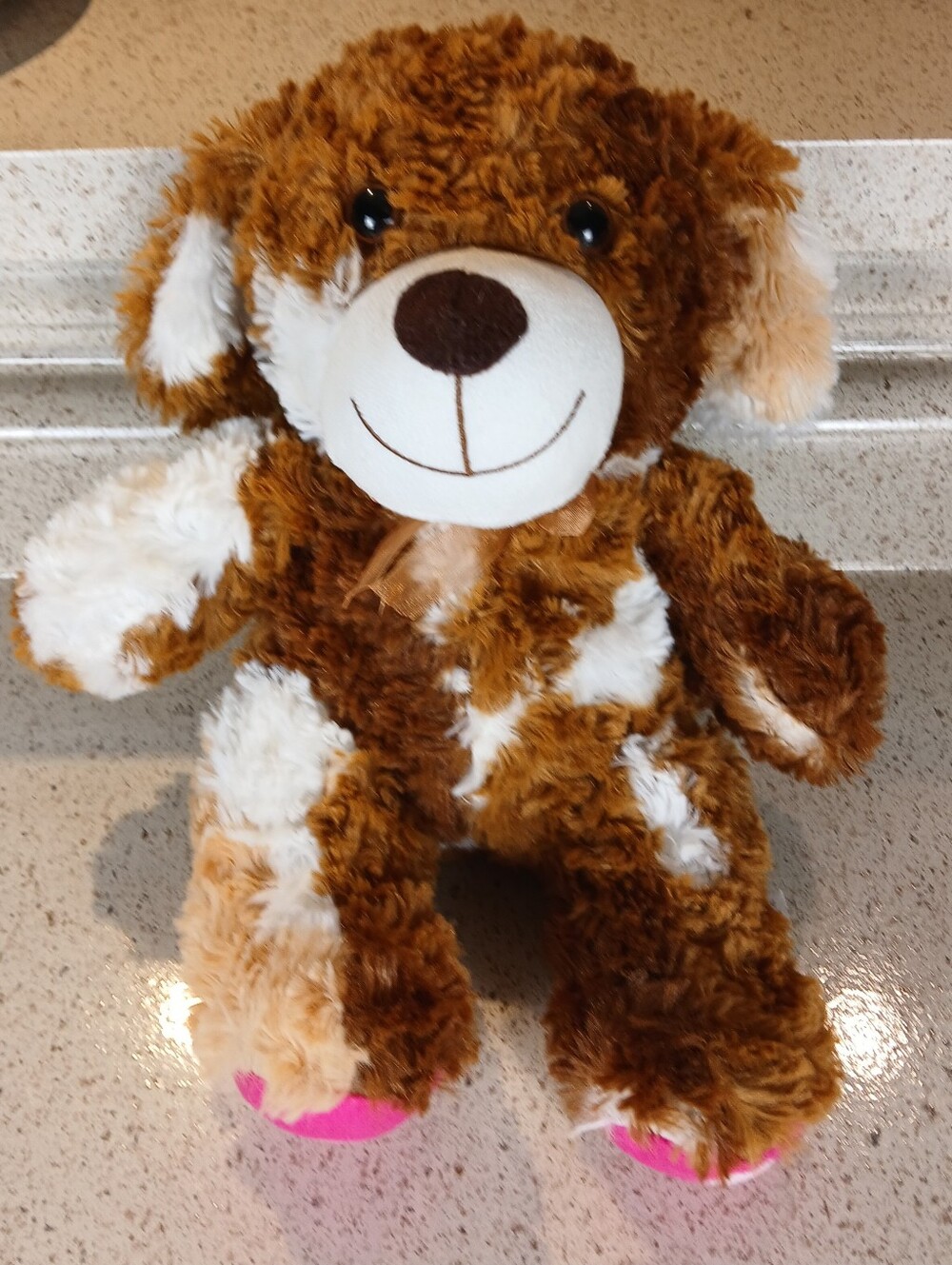 Nanco Plush Dog Puppy Brown White Pink Polka Dot Heart Feet 14 inch Animal